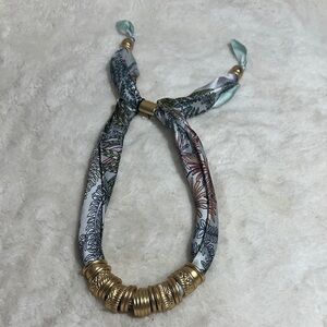 Piper K adjustable scarf necklace with gold metal accents